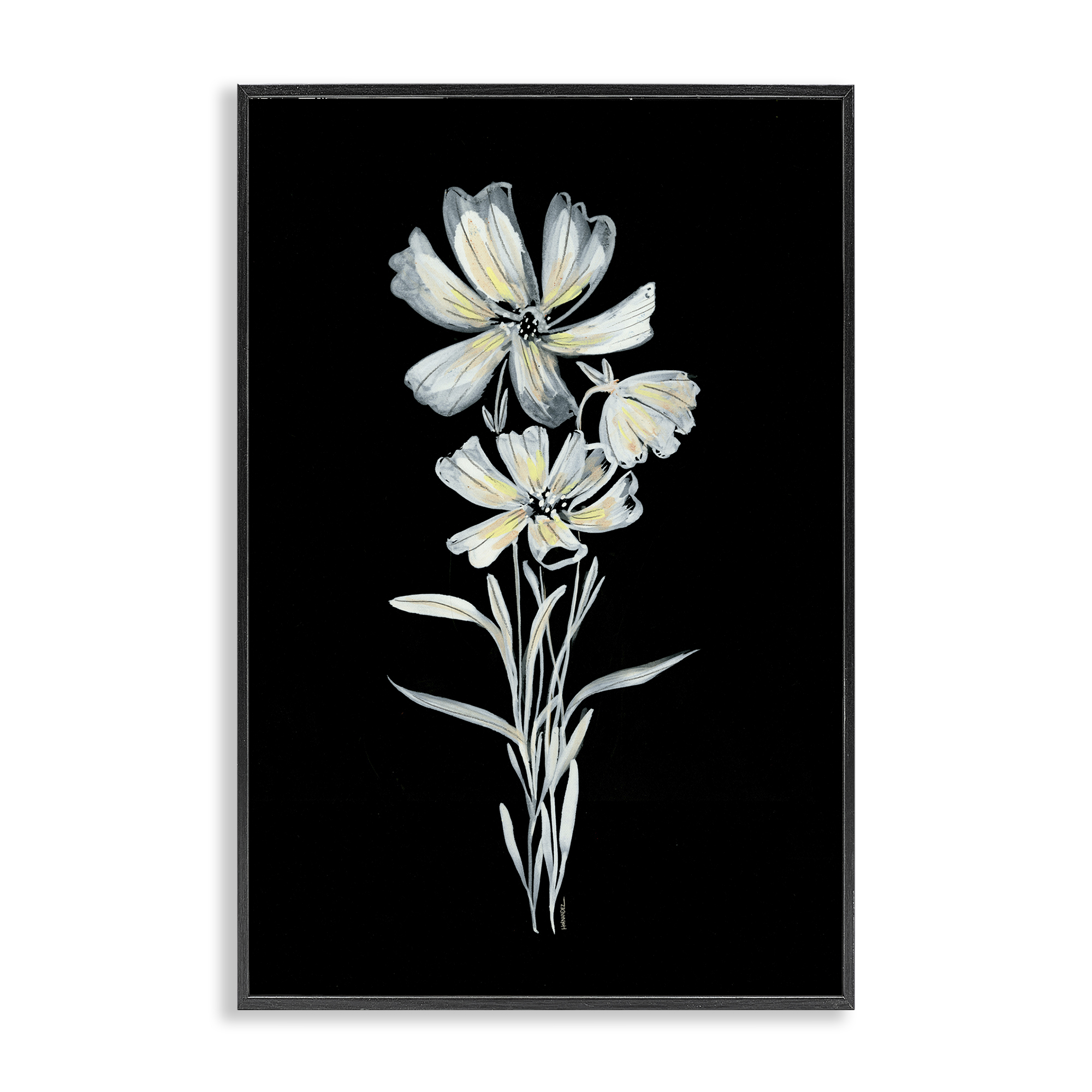 Stupell Industries Tall Floral Stems Plants & Flowers Painting Black Framed Art Print Wall Art, 20 x 30