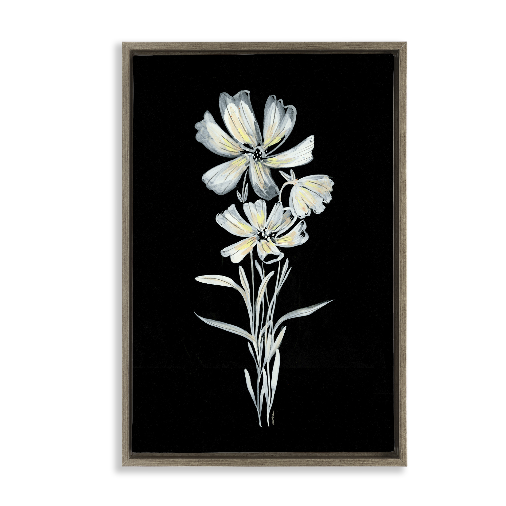 Stupell Industries Tall Floral Stems Plants & Flowers Painting Brown Floater Framed Canvas Art Print Wall Art, 21 x 31