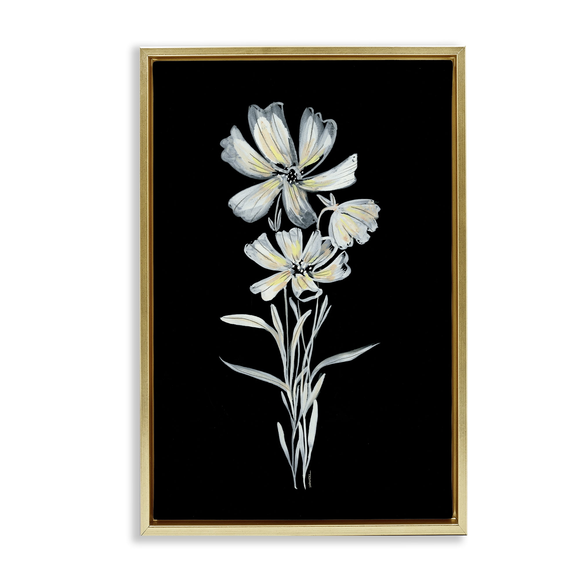 Stupell Industries Tall Floral Stems Plants & Flowers Painting Gold Floater Framed Canvas Art Print Wall Art, 21 x 31