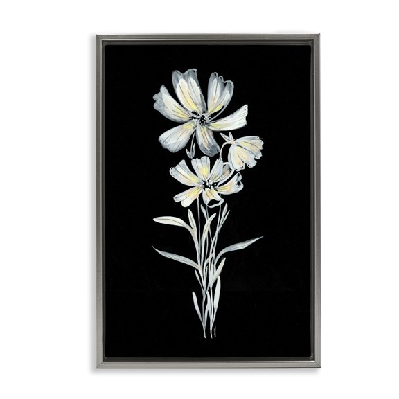Stupell Industries Tall Floral Stems Plants & Flowers Painting Gray Floater Framed Canvas Art Print Wall Art, 17 x 25
