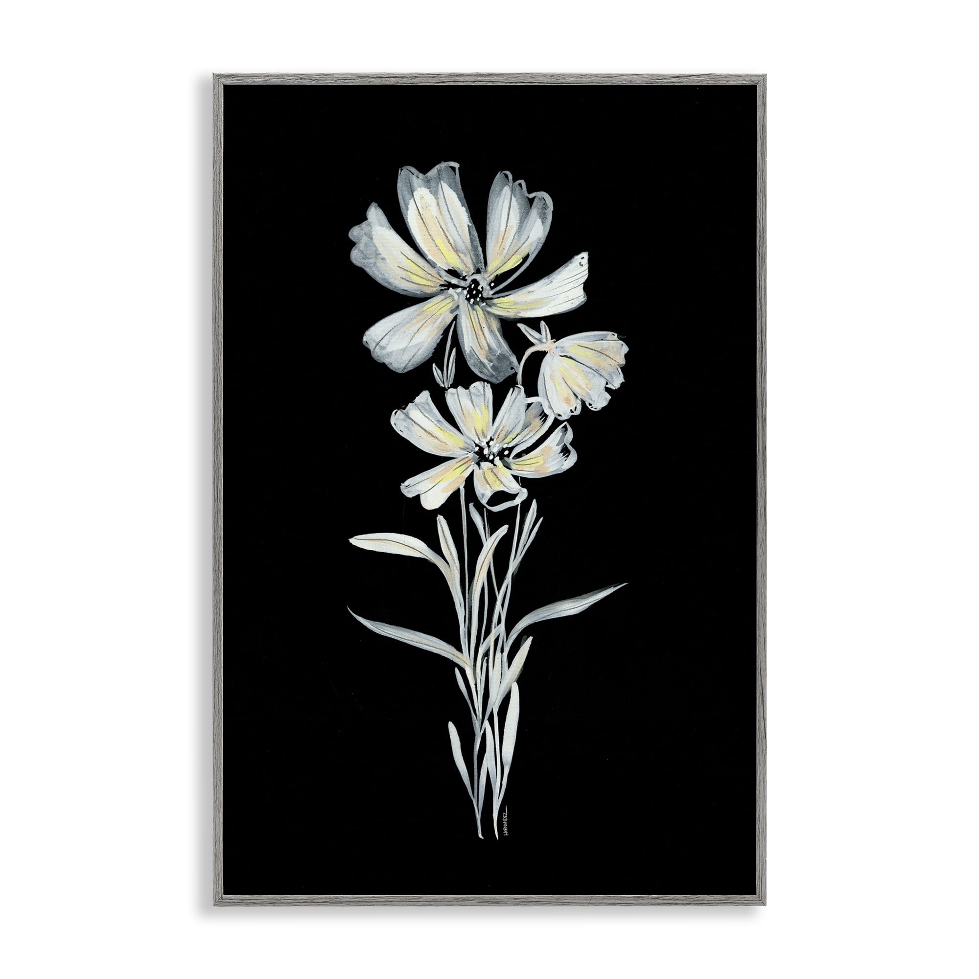 Stupell Industries Tall Floral Stems Plants & Flowers Painting Gray Framed Art Print Wall Art, 20 x 30