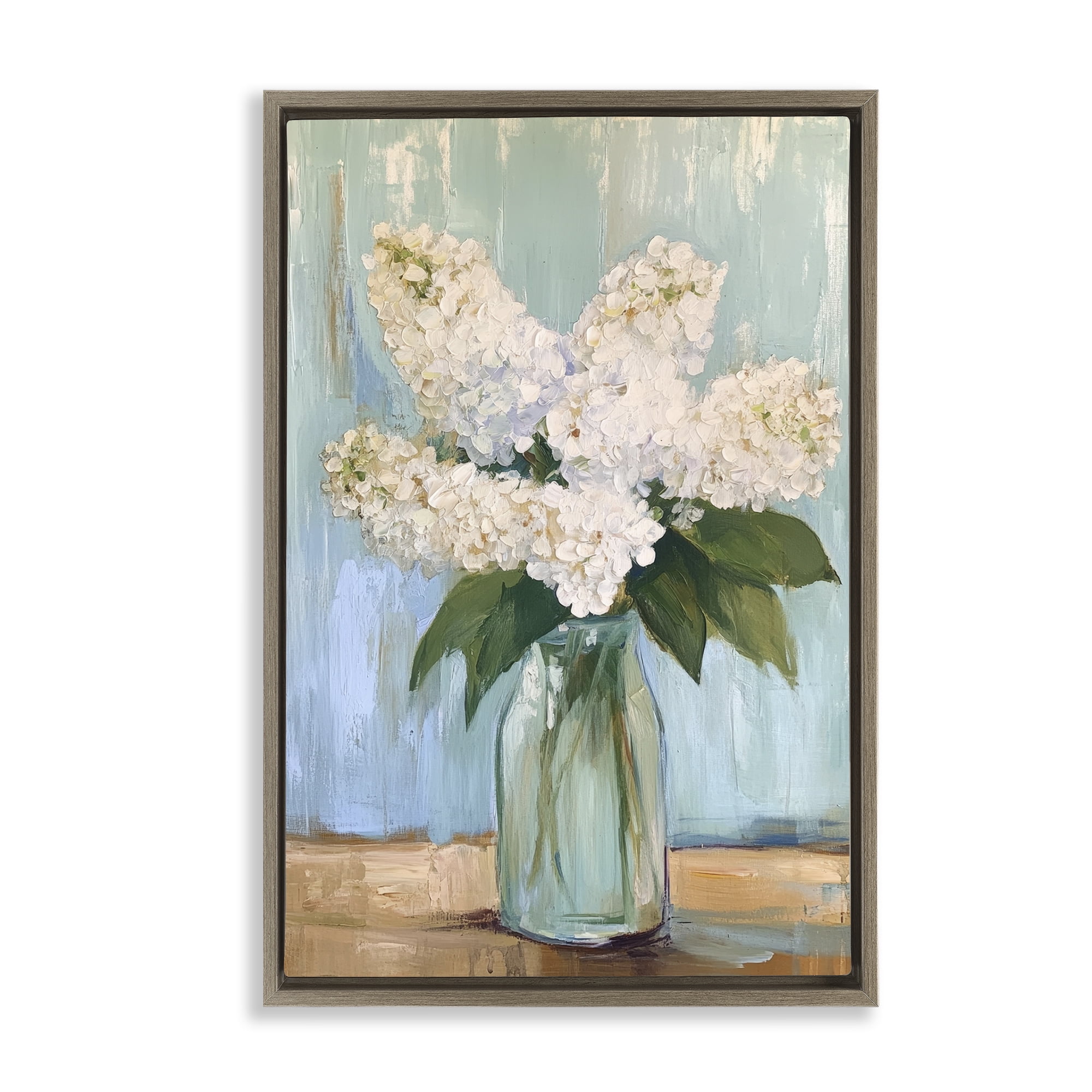 Stupell Industries Tall Flowers in Glass Vase Brown Framed Floater Canvas Wall Art, design by Petal Prints Design