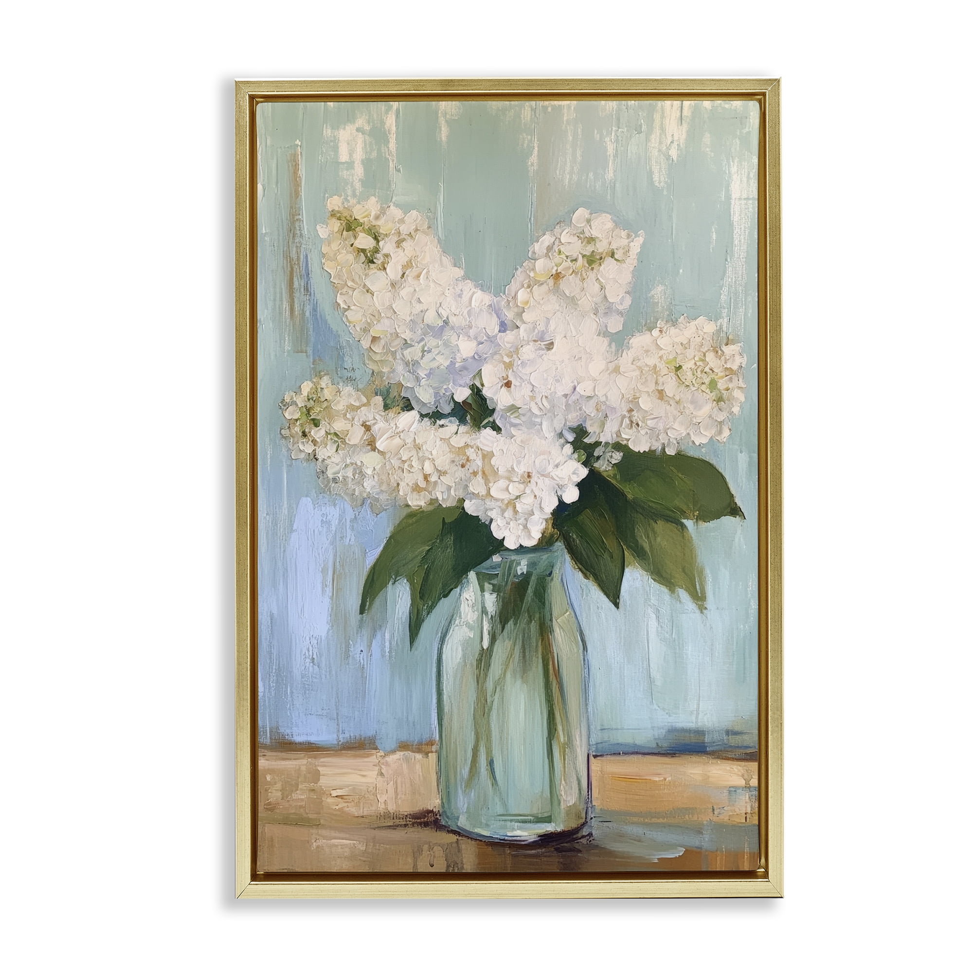 Stupell Industries Tall Flowers in Glass Vase Gold Framed Floater Canvas Wall Art, design by Petal Prints Design