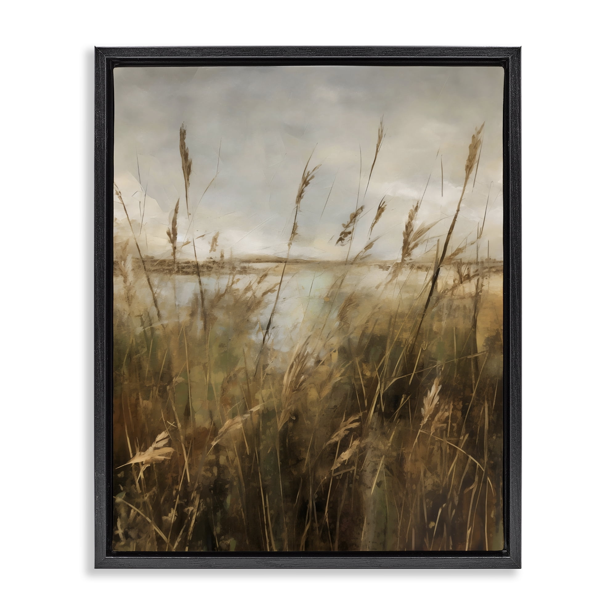 Stupell Industries Tall Grass Beside Quiet Lake Black Framed Floater Canvas Wall Art, design by Creative Studio