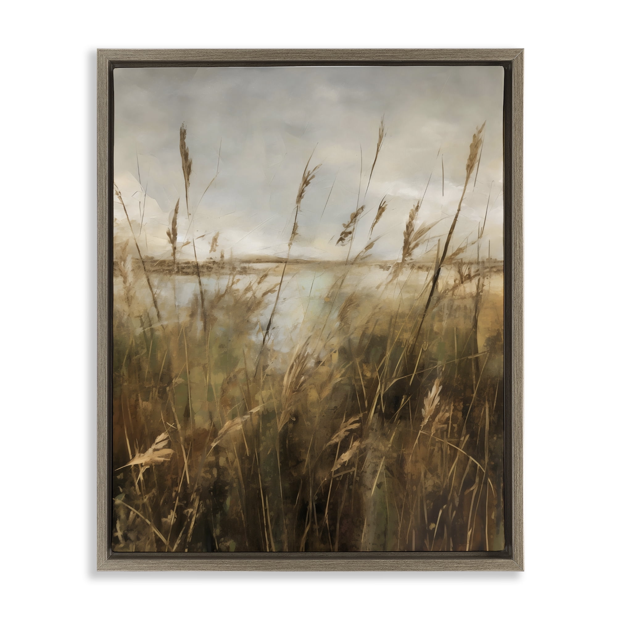 Stupell Industries Tall Grass Beside Quiet Lake Brown Framed Floater Canvas Wall Art, design by Creative Studio