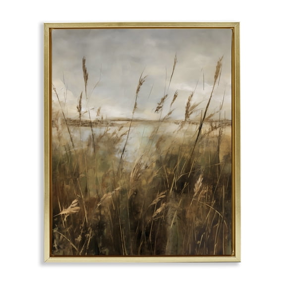 Stupell Industries Transitional Tall Grass Beside Quiet Lake Gold Floating Frame Canvas Art, 17 x 21, by Creative Studio