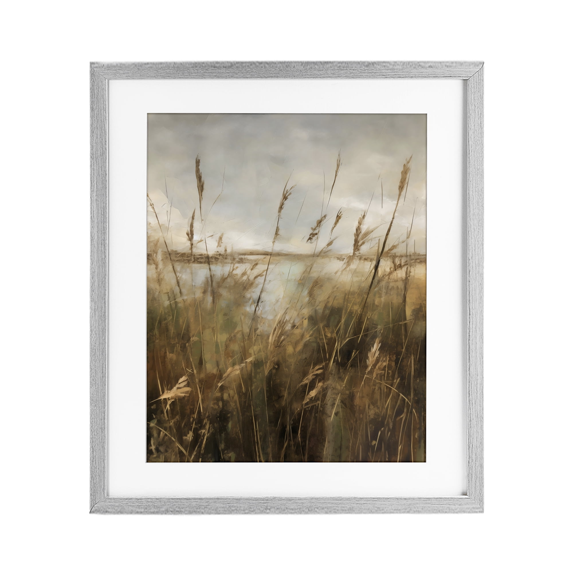 Stupell Industries Tall Grass Beside Quiet Lake Gray Framed Print Under Glass, design by Creative Studio