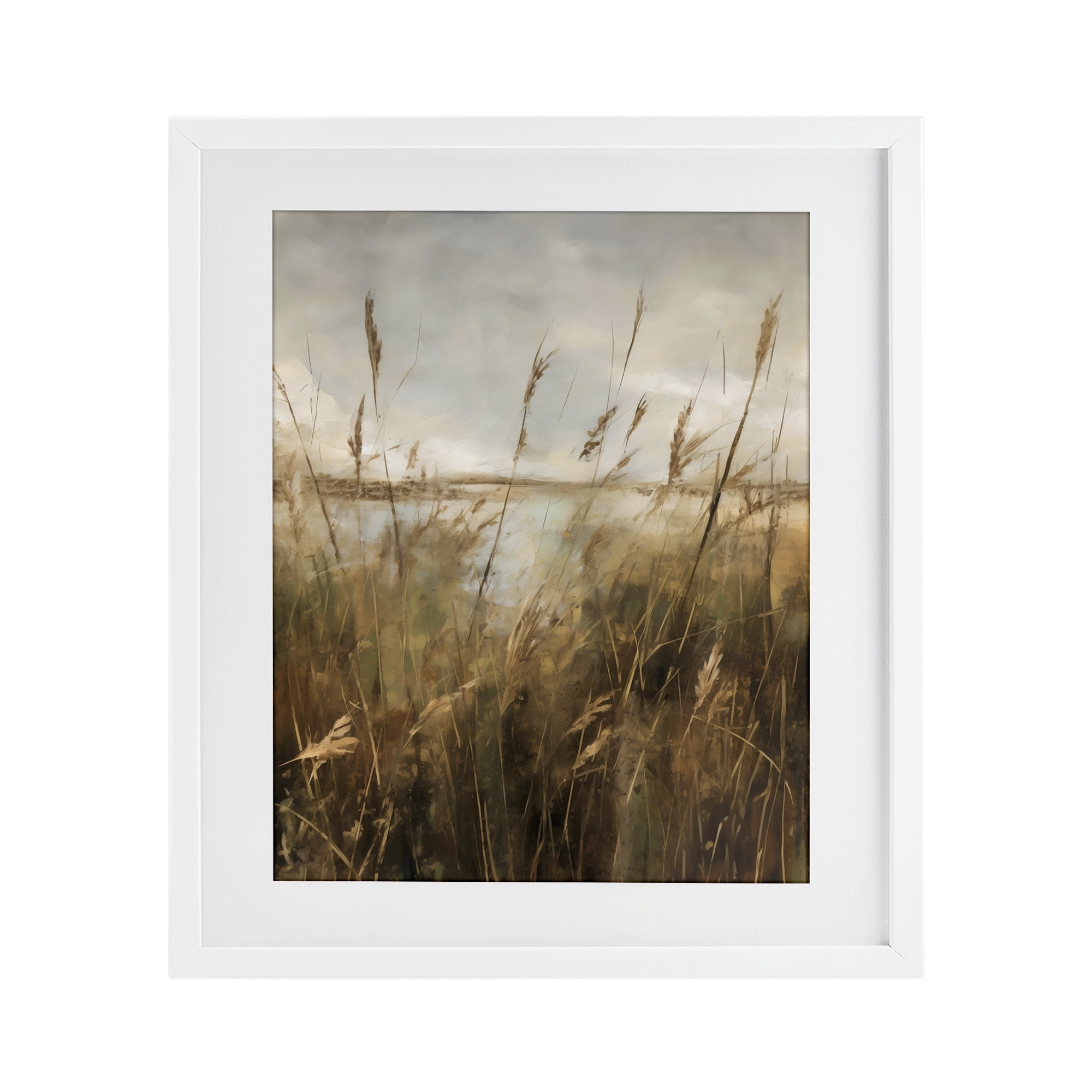 Stupell Industries Tall Grass Beside Quiet Lake White Framed Print Under Glass, design by Creative Studio