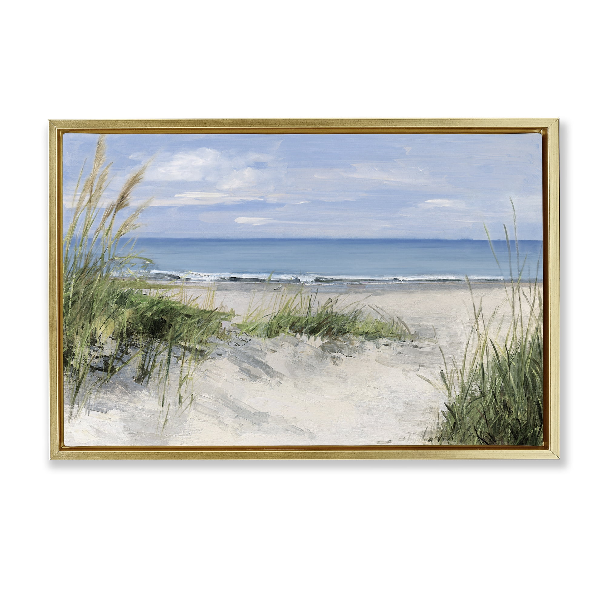Stupell Industries Tall Grasses by Beach Coast Gold Framed Floater Canvas Wall Art, design by Sally Swatland