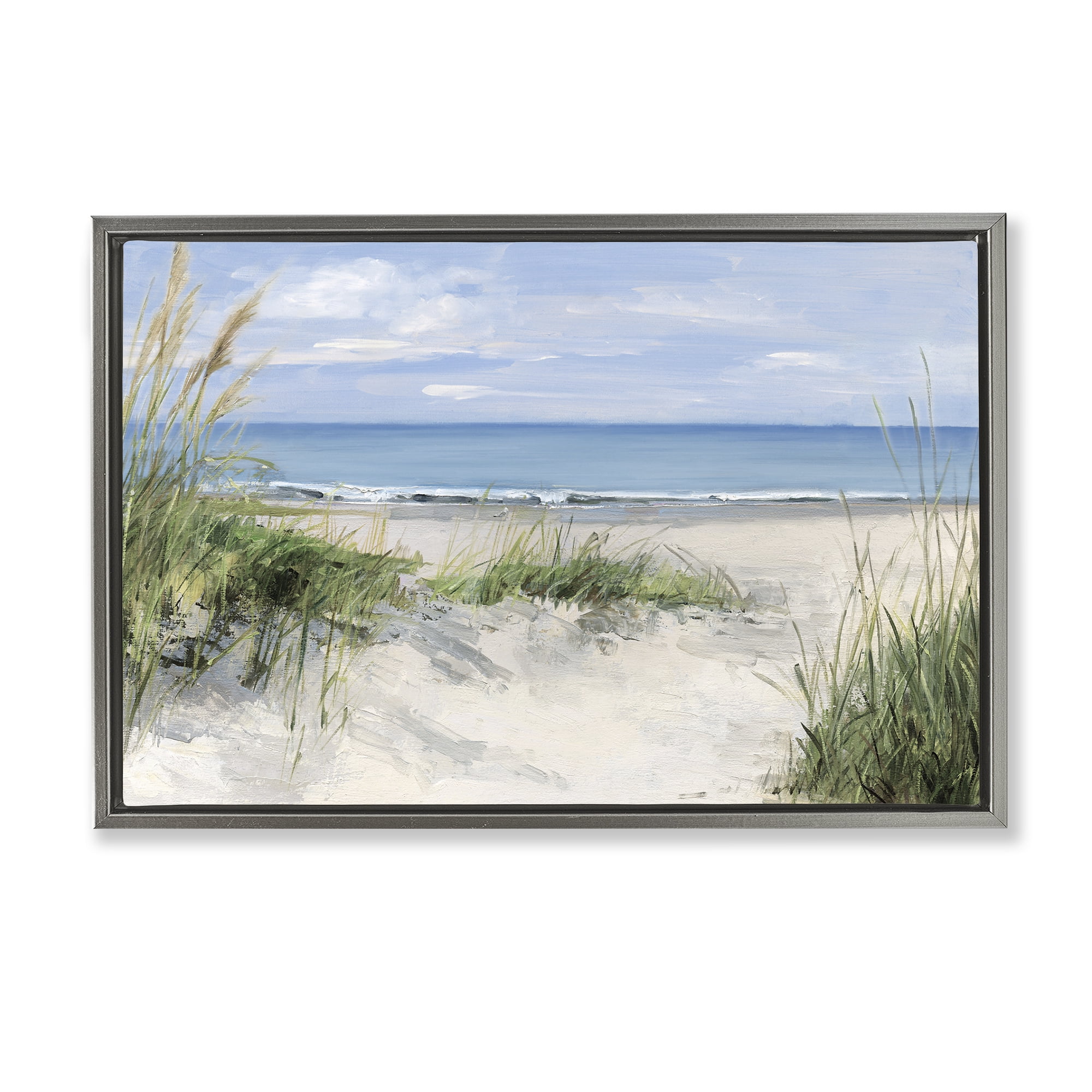 Stupell Industries Tall Grasses by Beach Coast Gray Framed Floater Canvas Wall Art, design by Sally Swatland