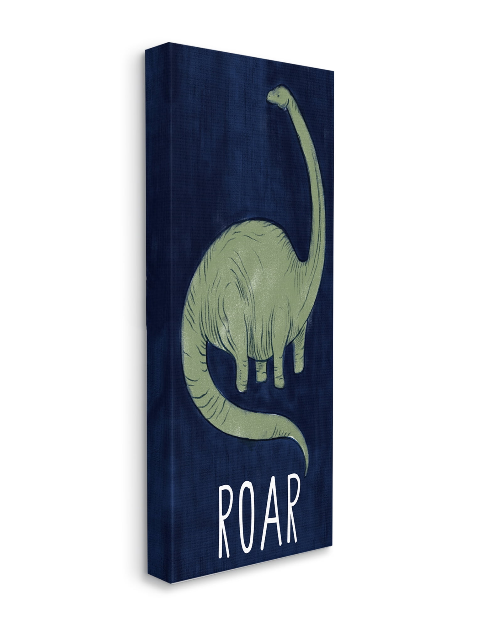 Stupell Industries Tall Green Dinosaur Roar Text Over Blue Canvas Wall Art, 20 x 48, Design by Daphne Polselli