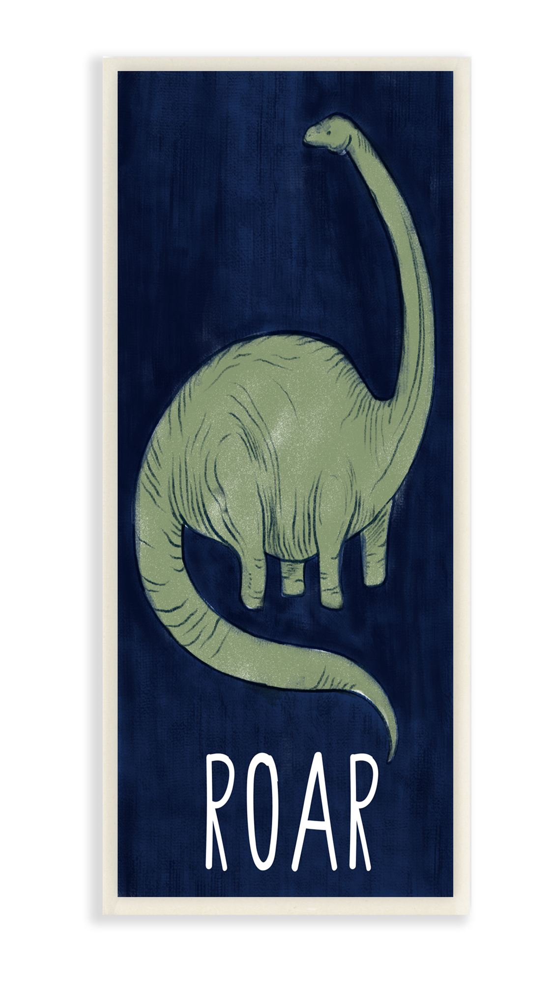 Stupell Industries Tall Green Dinosaur Roar Text Over Blue Wall Plaque, 7 x 17, Design by Daphne Polselli