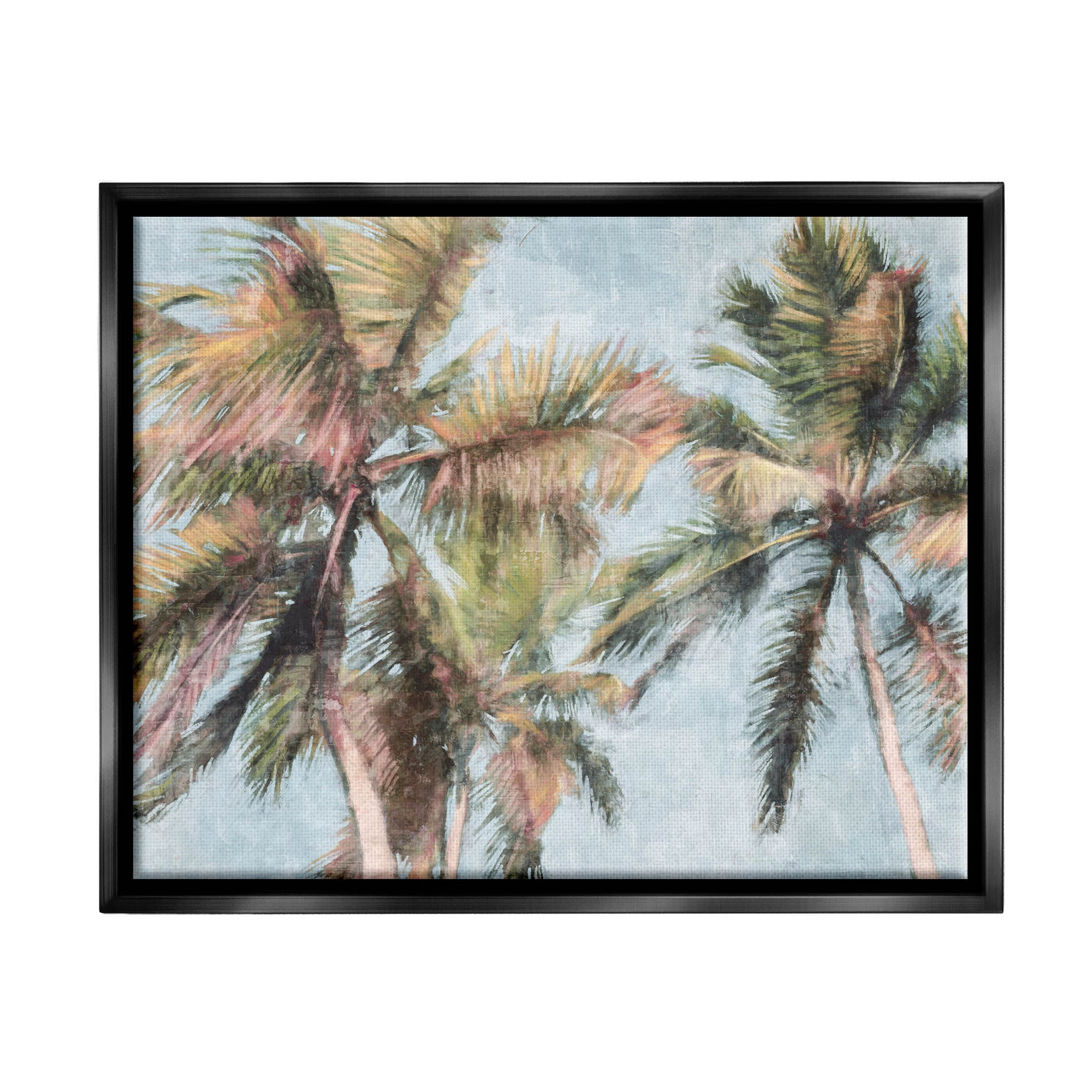Stupell Industries Tall Looming Breezy Palm Trees Graphic Art Jet Black Floating Framed Canvas Print Wall Art, Design by Nina Blue