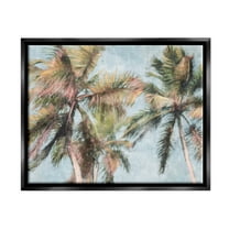Stupell Industries Tall Looming Breezy Palm Trees Graphic Art Jet Black Floating Framed Canvas Print Wall Art, Design by Nina Blue