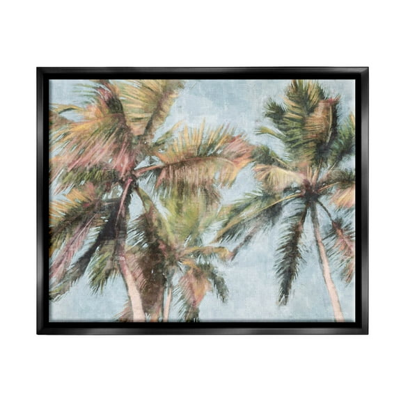 Stupell Industries Tall Looming Breezy Palm Trees Graphic Art Jet Black Floating Framed Canvas Print Wall Art, Design by Nina Blue