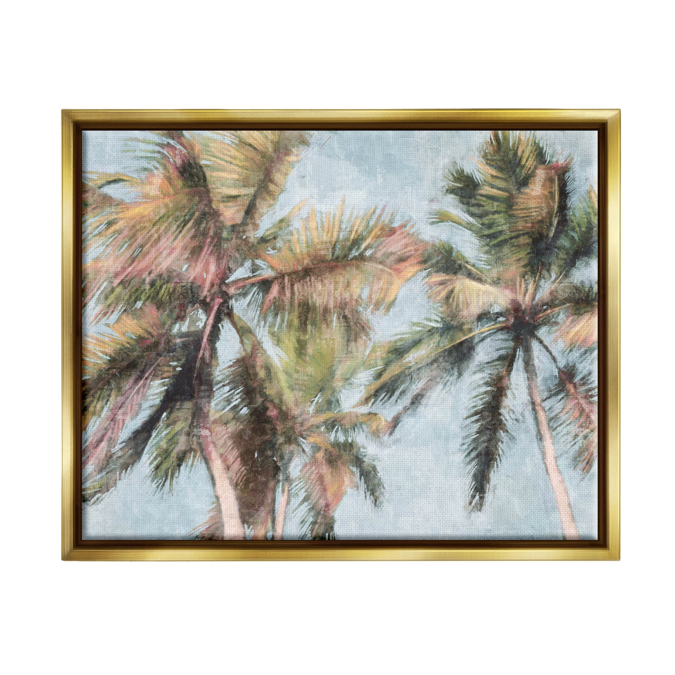Stupell Industries Tall Looming Breezy Palm Trees Graphic Art Metallic Gold Floating Framed Canvas Print Wall Art, Design by Nina Blue