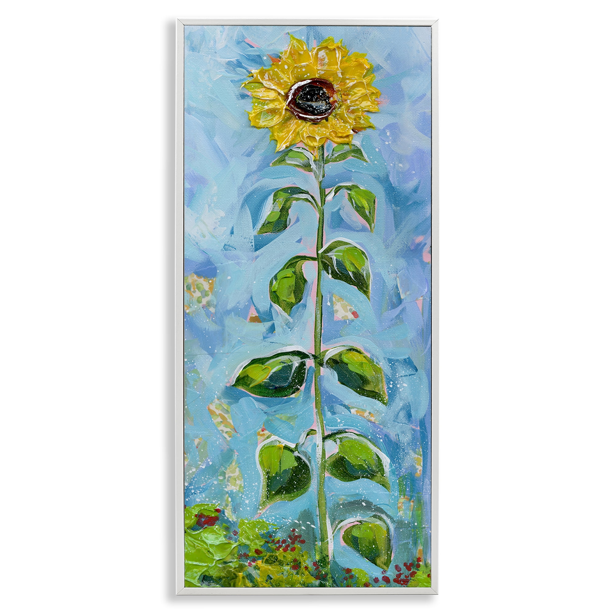 Stupell Industries Tall Looming Sunflower Plants & Flowers Painting White Framed Art Print Wall Art, 13 x 30