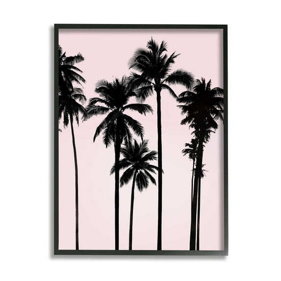 Stupell Industries Tall Palm Tree Silhouettes Soft Tropical Pink Sky Photography Black Framed Art Print Wall Art, 16x20, by Mia Jensen