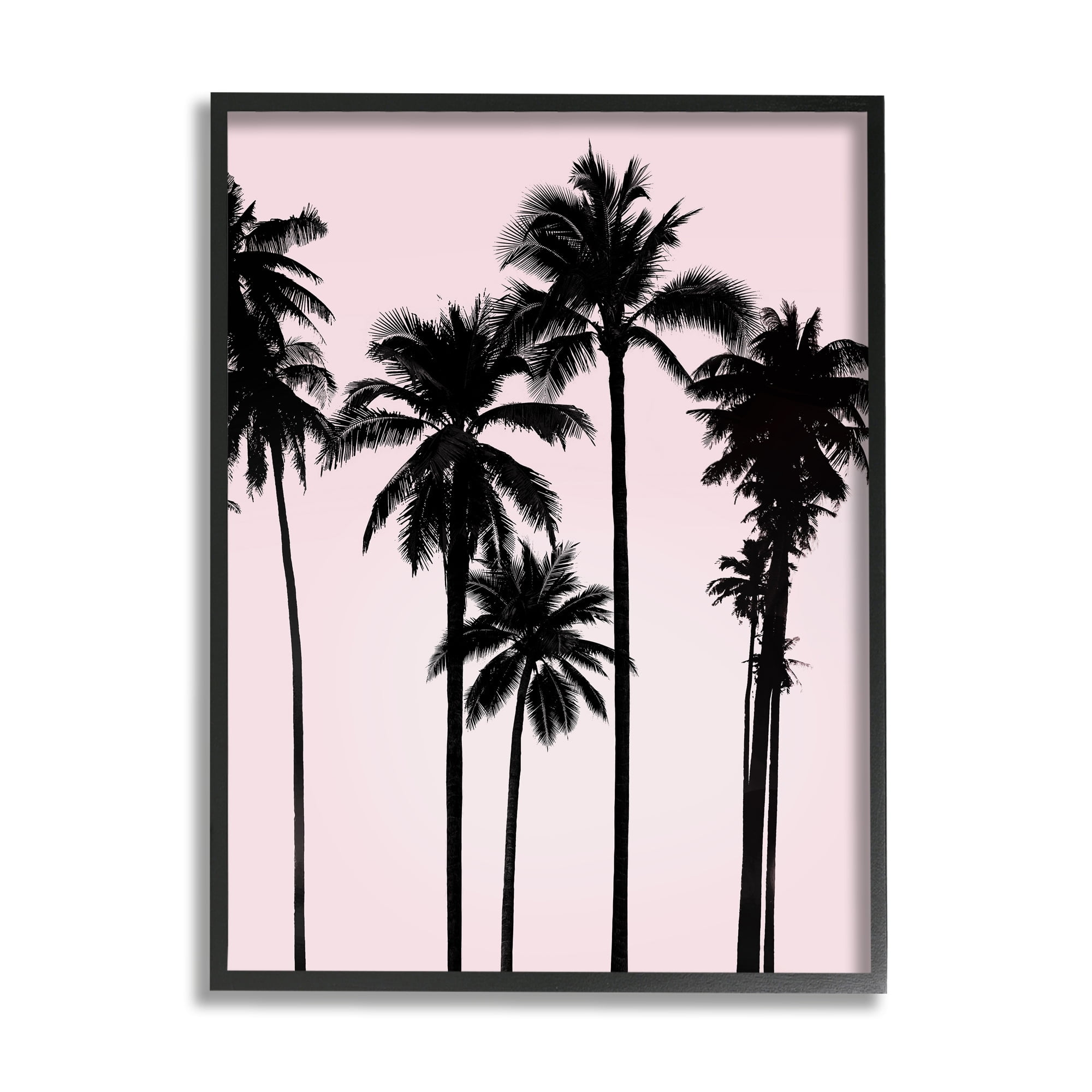 Stupell Industries Tall Palm Tree Silhouettes Soft Tropical Pink Sky Photography Black Framed Art Print Wall Art, 24x30, by Mia Jensen