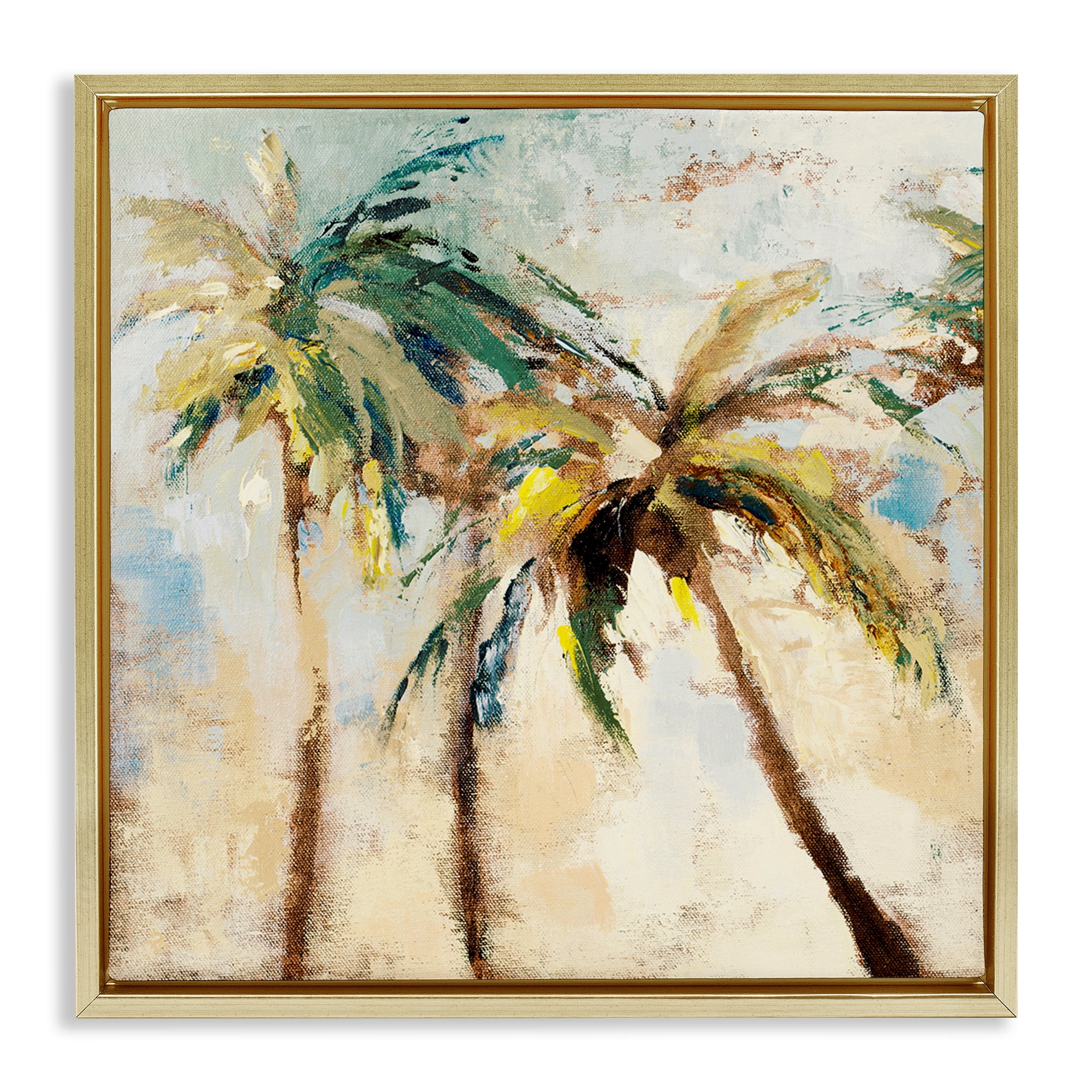 Stupell Industries Tall Palm Trees Abstract Botanical & Floral Painting Gold Floater Framed Canvas Art Print Wall Art, 18 x 18