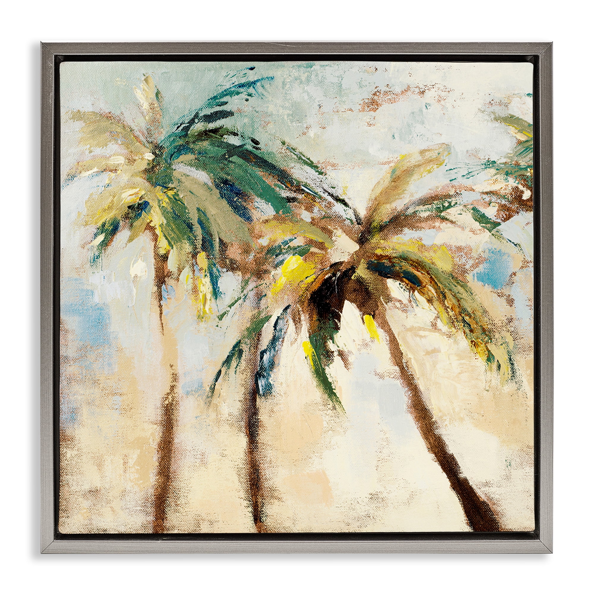Stupell Industries Tall Palm Trees Abstract Botanical & Floral Painting Gray Floater Framed Canvas Art Print Wall Art, 18 x 18