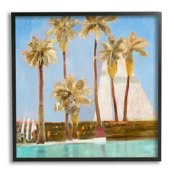 Stupell Industries Tall Palm Trees Summer Nautical Sailboat Landscape Painting Black Framed Art Print Wall Art, Design by Third and Wall