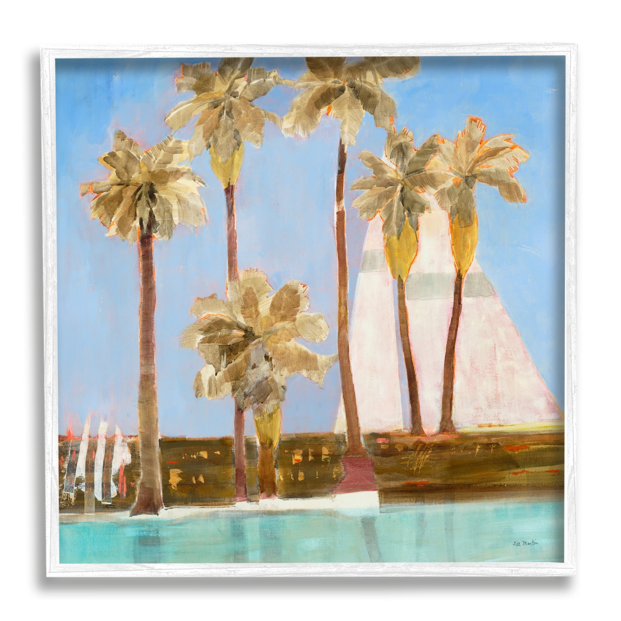 Stupell Industries Tall Palm Trees Summer Nautical Sailboat Landscape Painting White Framed Art Print Wall Art, Design by Third and Wall