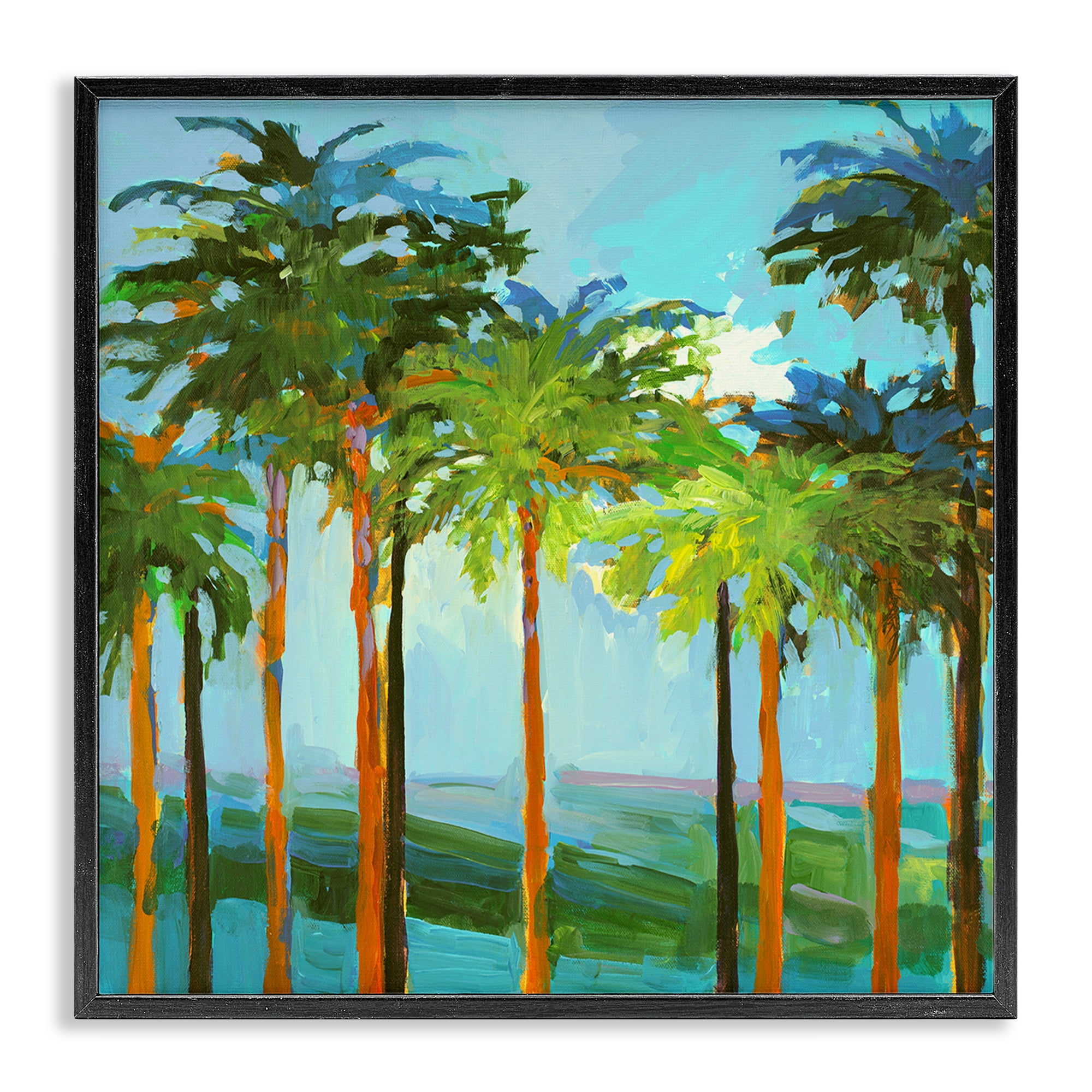 Stupell Industries Tall Palms Abstraction Coastal Painting Black Framed Art Print Wall Art, 24 x 24