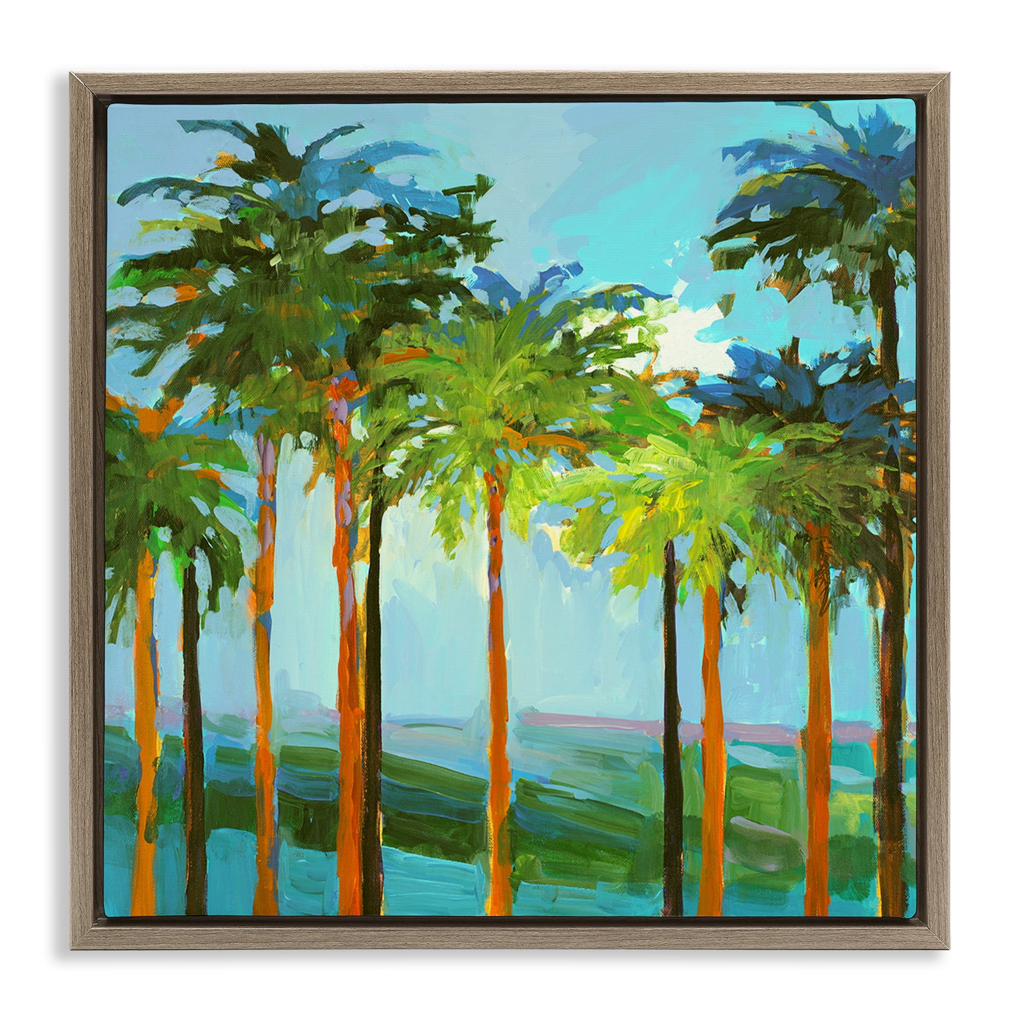 Stupell Industries Tall Palms Abstraction Coastal Painting Brown Floater Framed Canvas Art Print Wall Art, 25 x 25