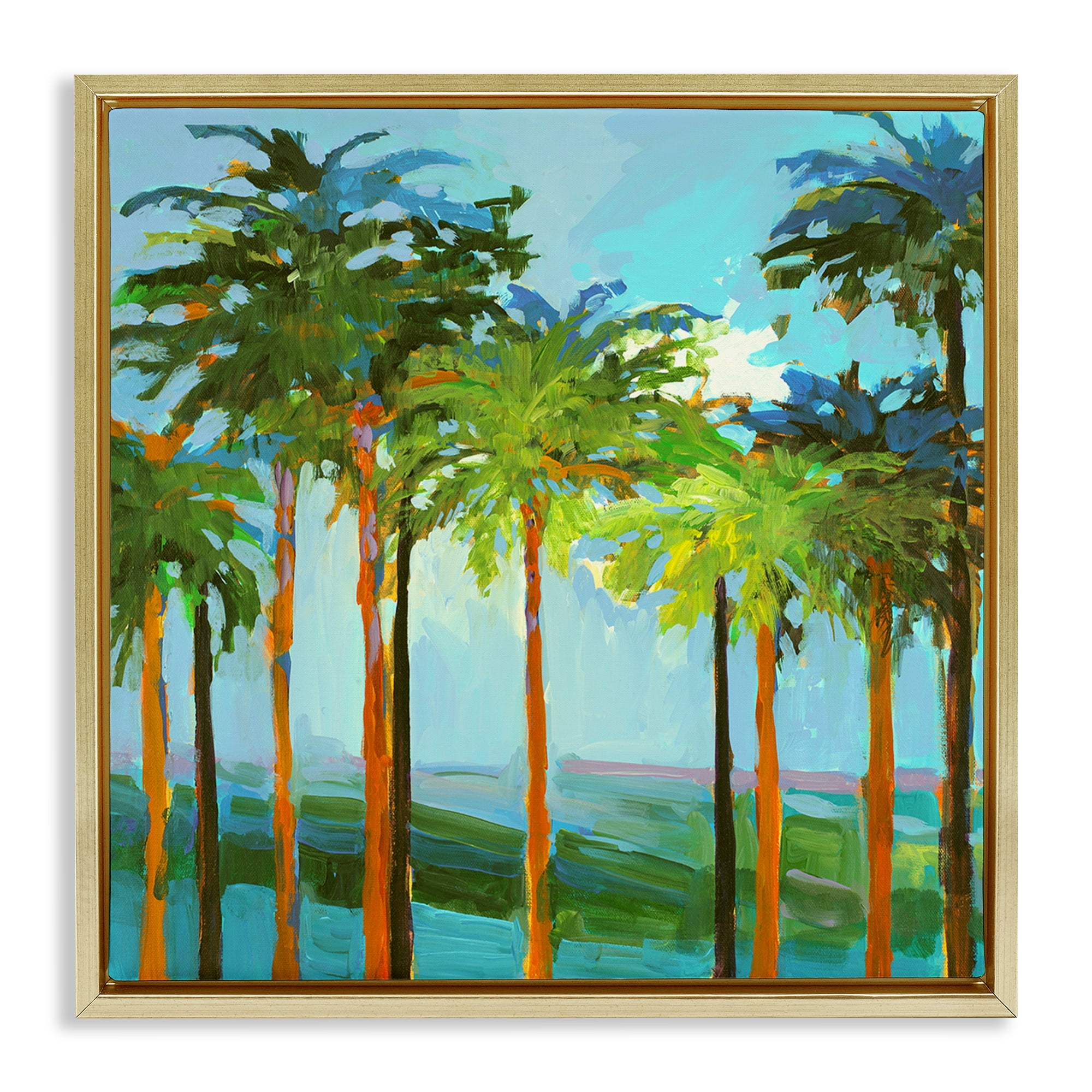 Stupell Industries Tall Palms Abstraction Coastal Painting Gold Floater Framed Canvas Art Print Wall Art, 18 x 18
