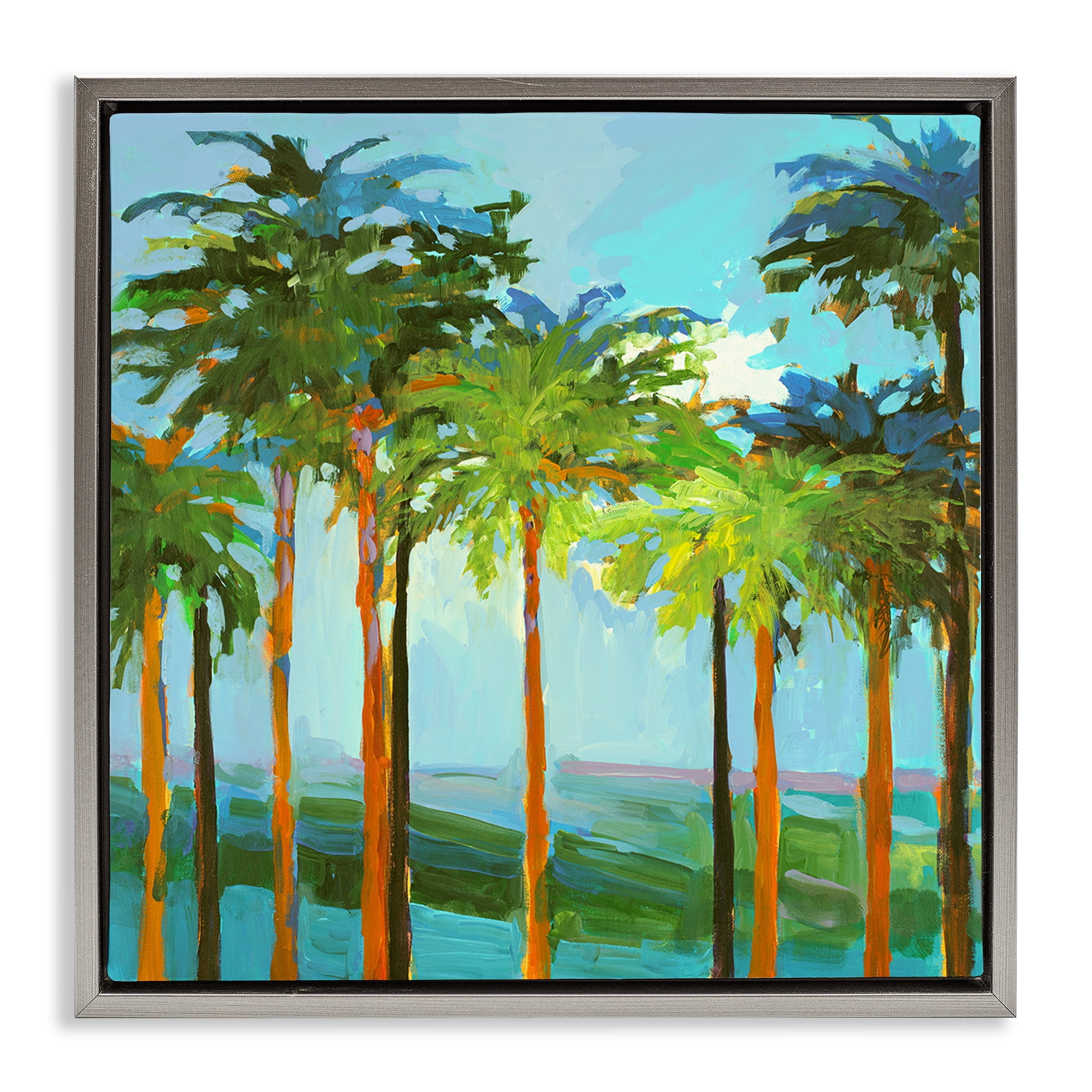 Stupell Industries Tall Palms Abstraction Coastal Painting Gray Floater Framed Canvas Art Print Wall Art, 25 x 25