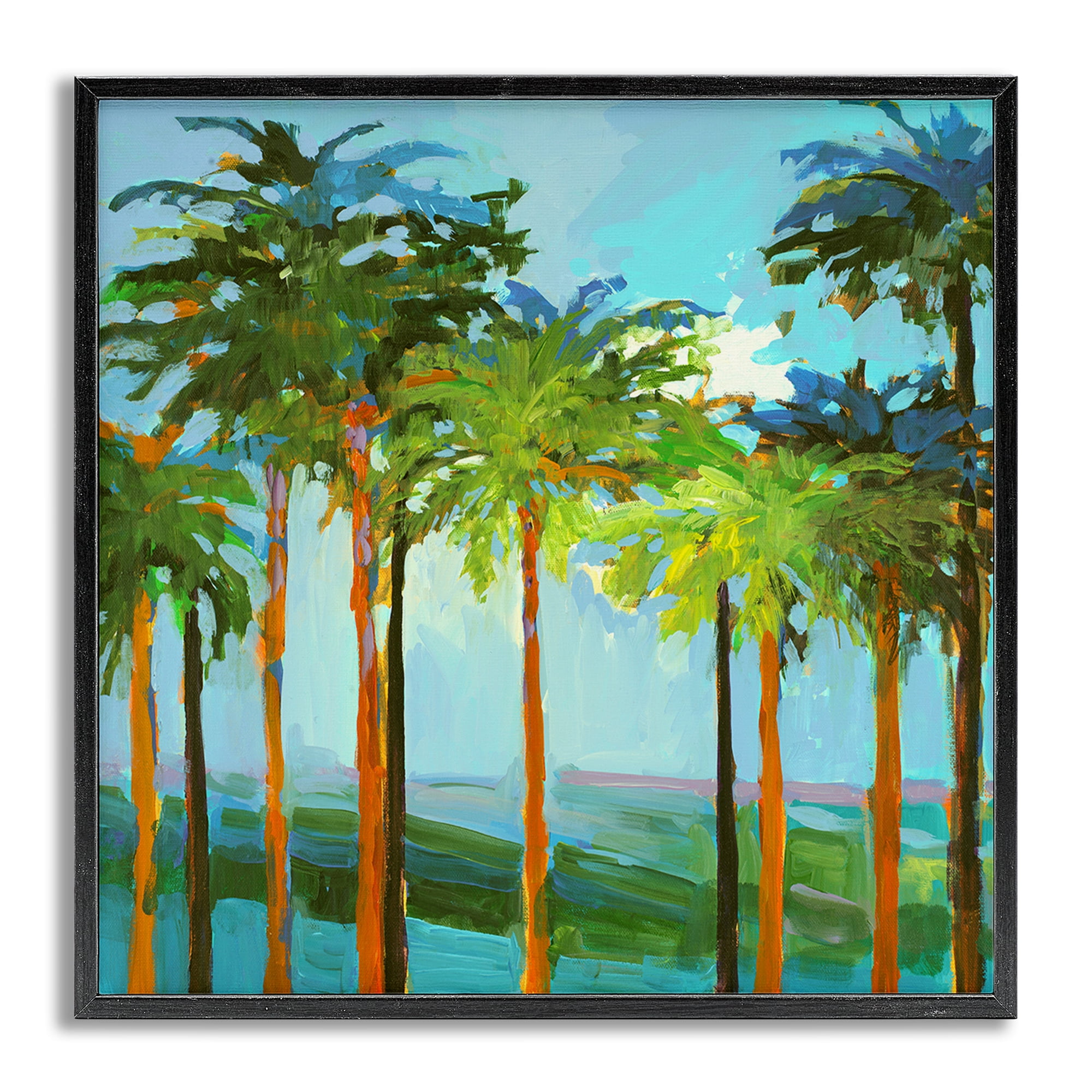 Stupell Industries Tall Palms Abstraction Coastal Painting Gray Framed Art Print Wall Art, 12 x 12