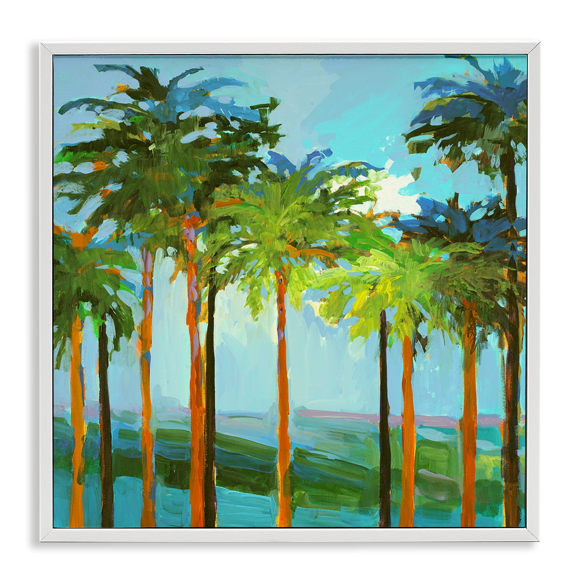 Stupell Industries Tall Palms Abstraction Coastal Painting White Framed Art Print Wall Art, 12 x 12
