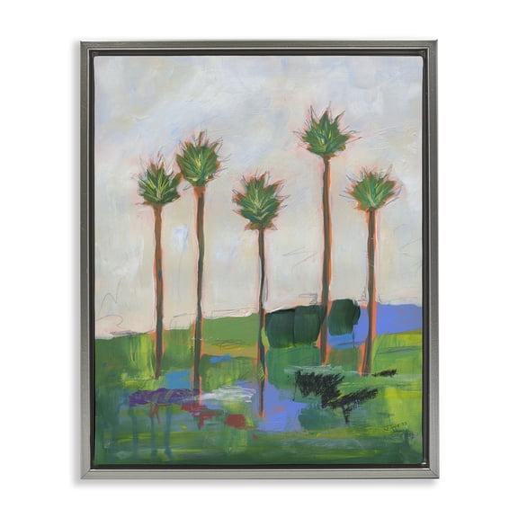 Stupell Industries Tall Palms Impression Landscape & Nature Painting Gray Floater Framed Canvas Art Print Wall Art, 25 x 31