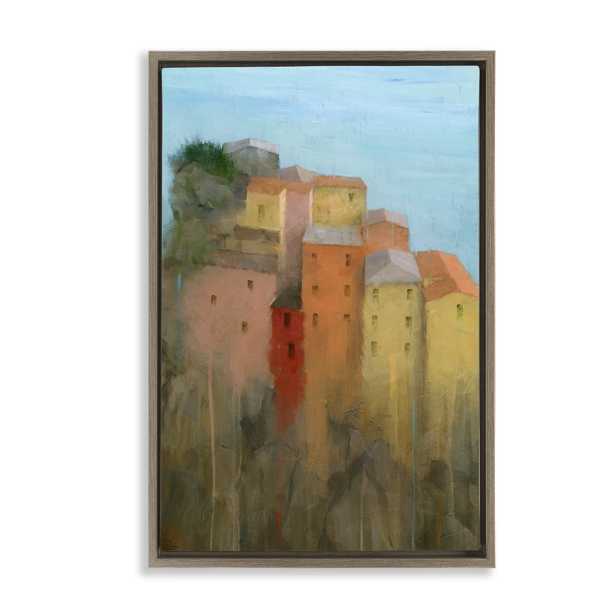 Stupell Industries Tall Seaside Architecture Buildings & Architecture Painting Brown Floater Framed Canvas Art Print Wall Art, 21 x 31