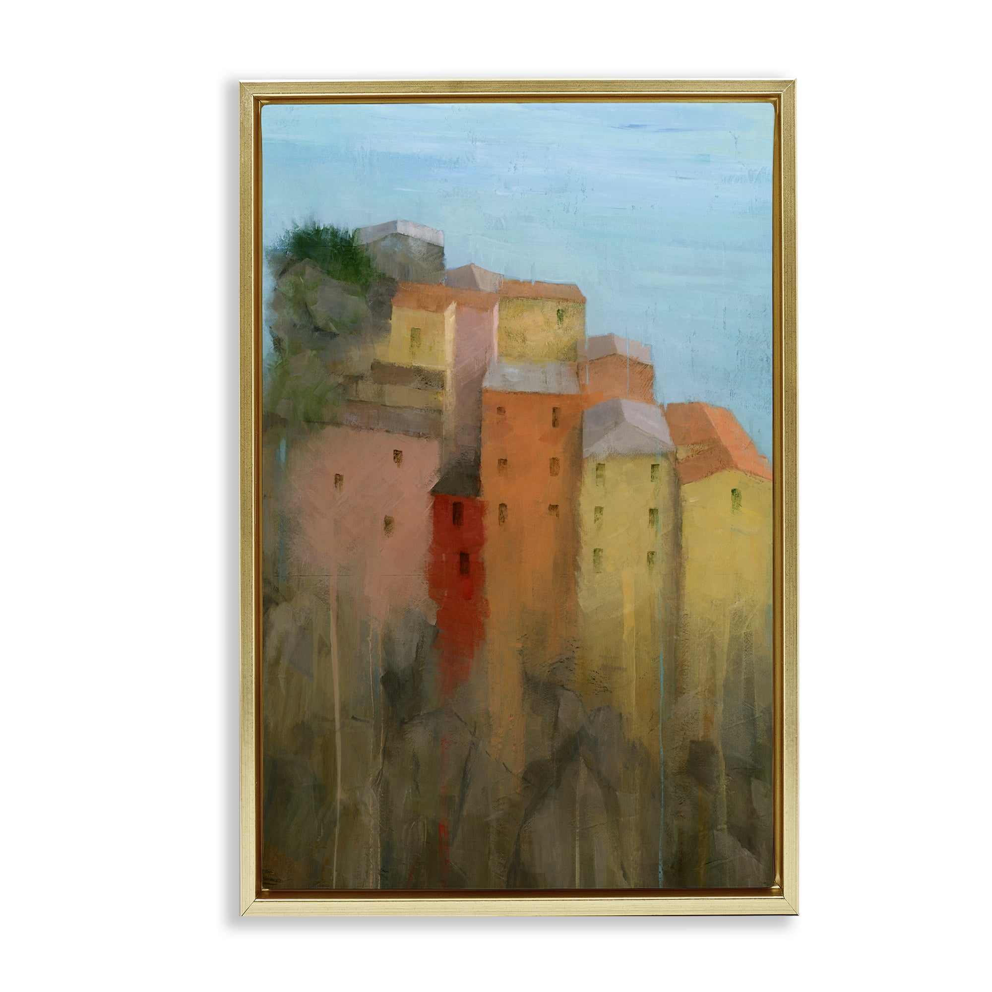Stupell Industries Tall Seaside Architecture Buildings & Architecture Painting Gold Floater Framed Canvas Art Print Wall Art, 21 x 31