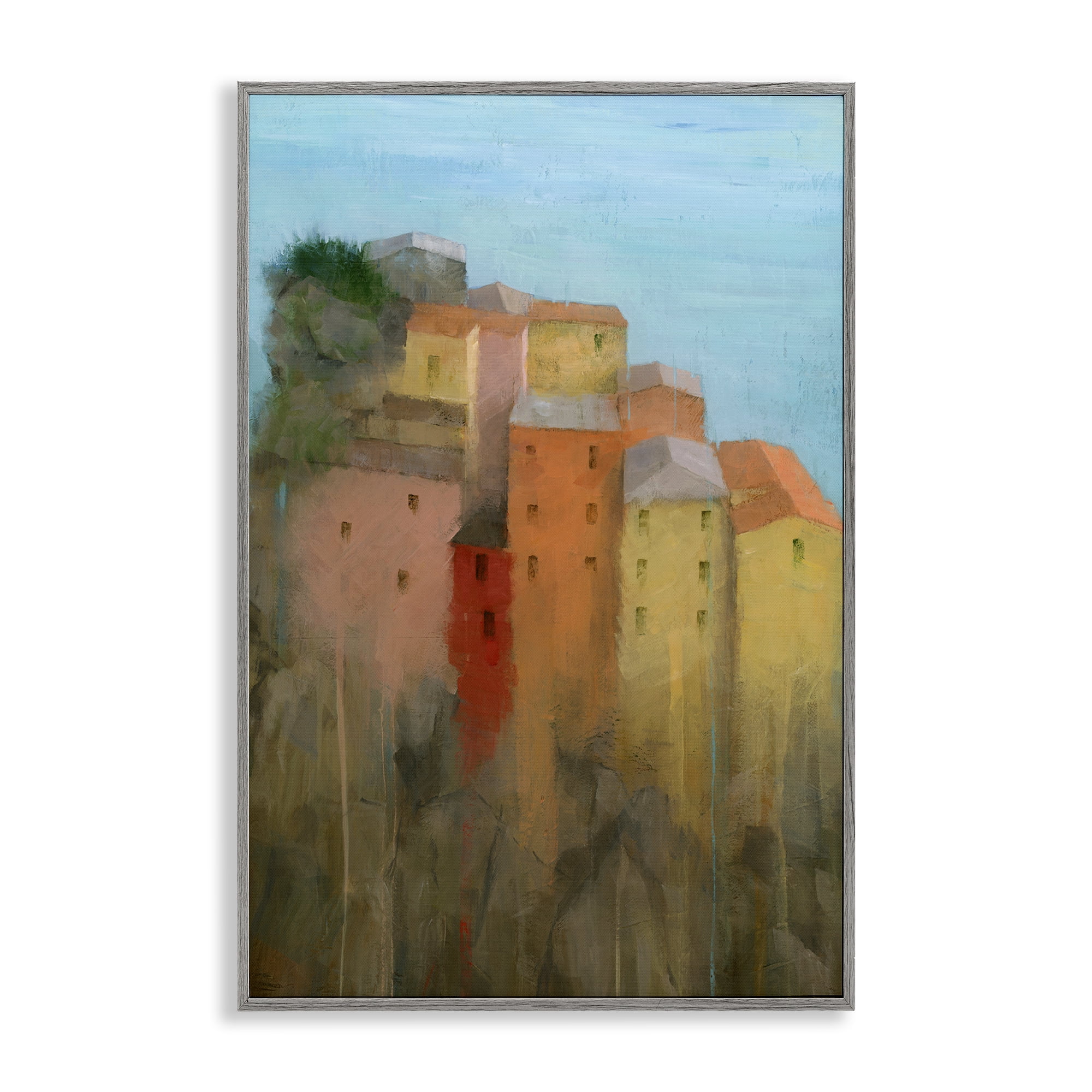 Stupell Industries Tall Seaside Architecture Buildings & Architecture Painting Gray Framed Art Print Wall Art, 20 x 30