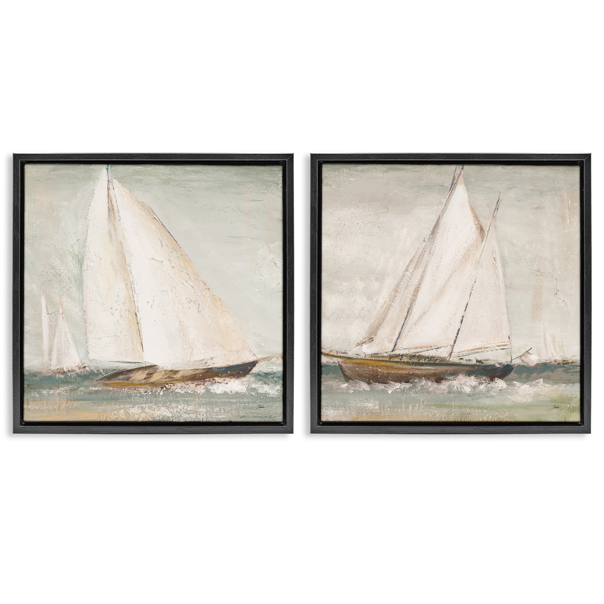 Stupell Industries Tall Ships at Sea Nautical & Beach Painting Black Floater Framed Canvas Art Print Wall Art, 25 x 25, Set of 2