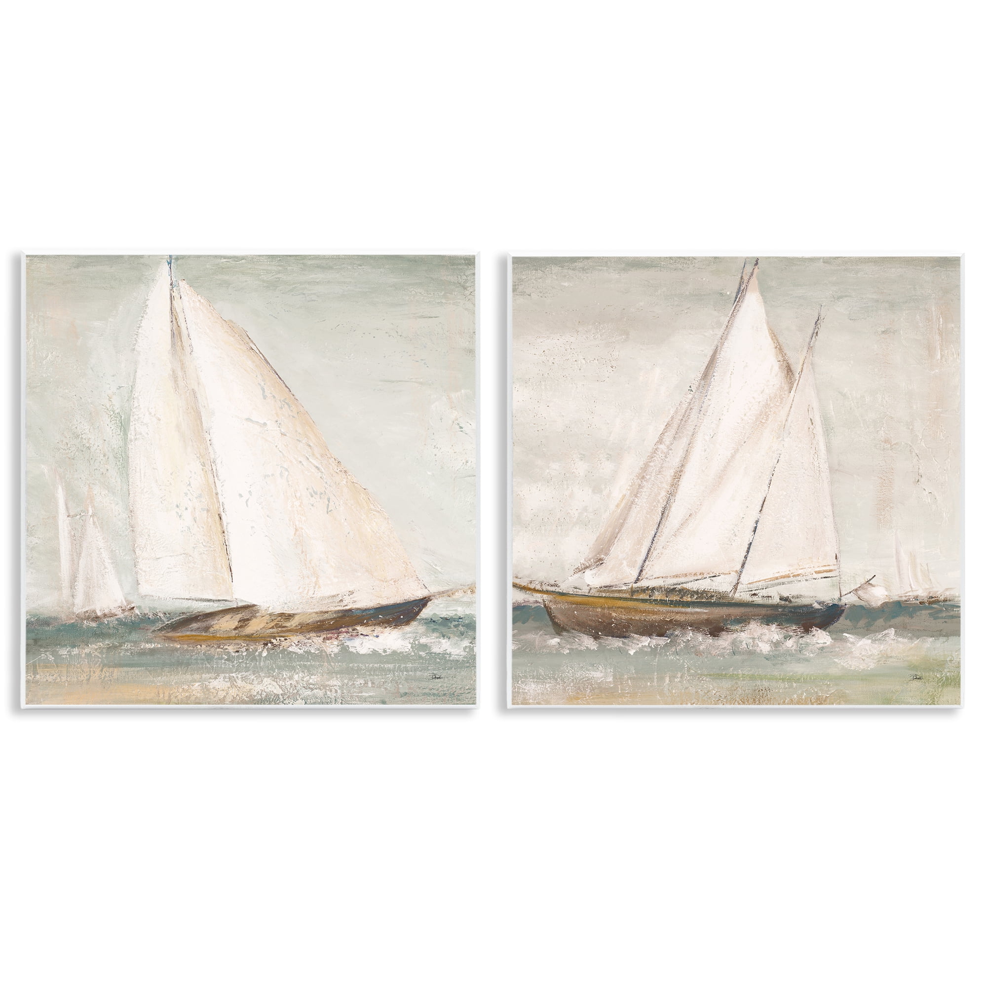 Stupell Industries Tall Ships at Sea Nautical & Beach Painting Unframed Art Print Wall Art, 12 x 12, Set of 2