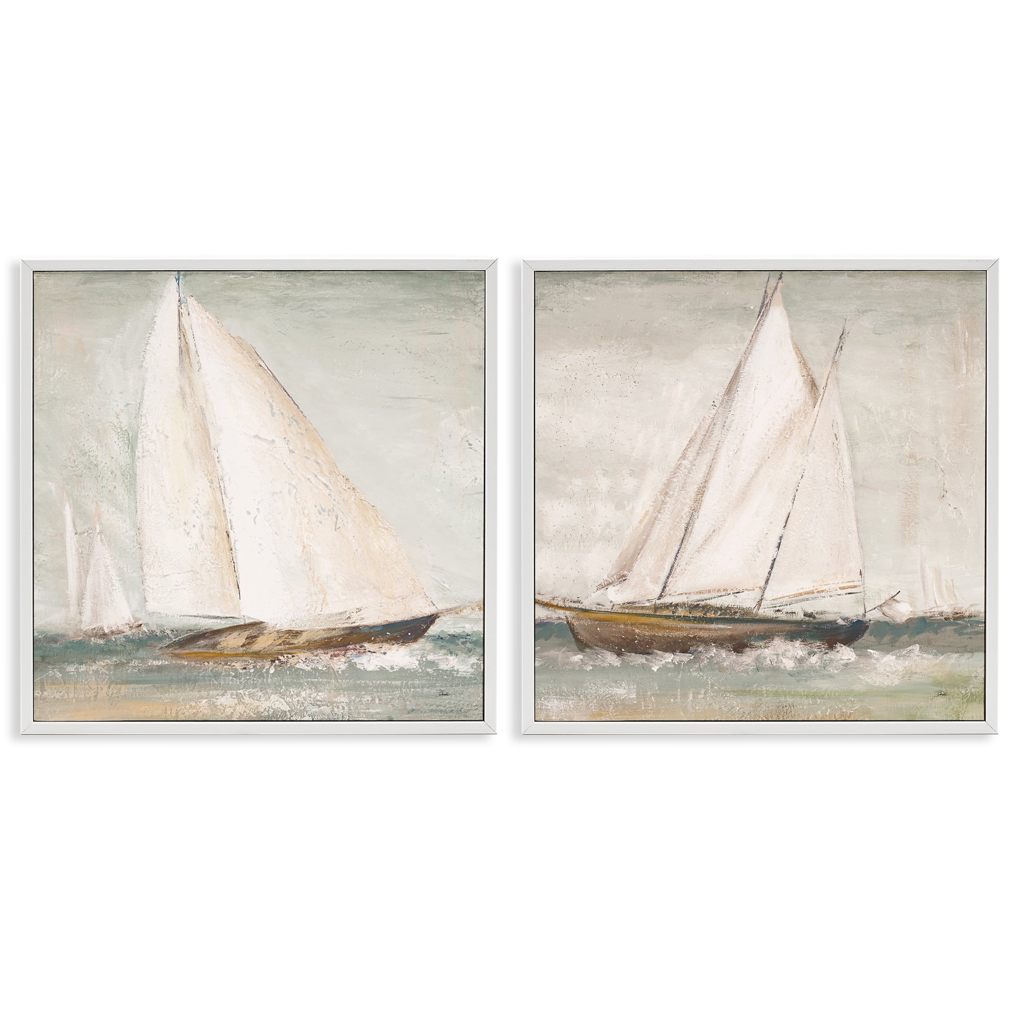 Stupell Industries Tall Ships at Sea Nautical & Beach Painting White Framed Art Print Wall Art, 17 x 17, Set of 2