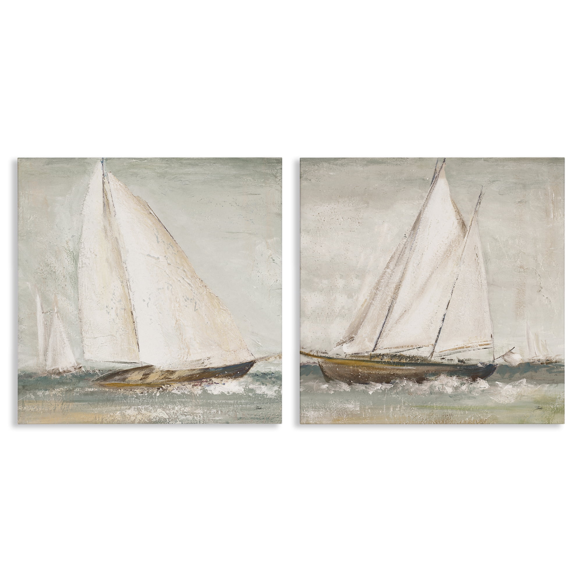 Stupell Industries Tall Ships at Sea Nautical & Beach Painting Wrapped Canvas Art Print Wall Art, 24 x 24, Set of 2
