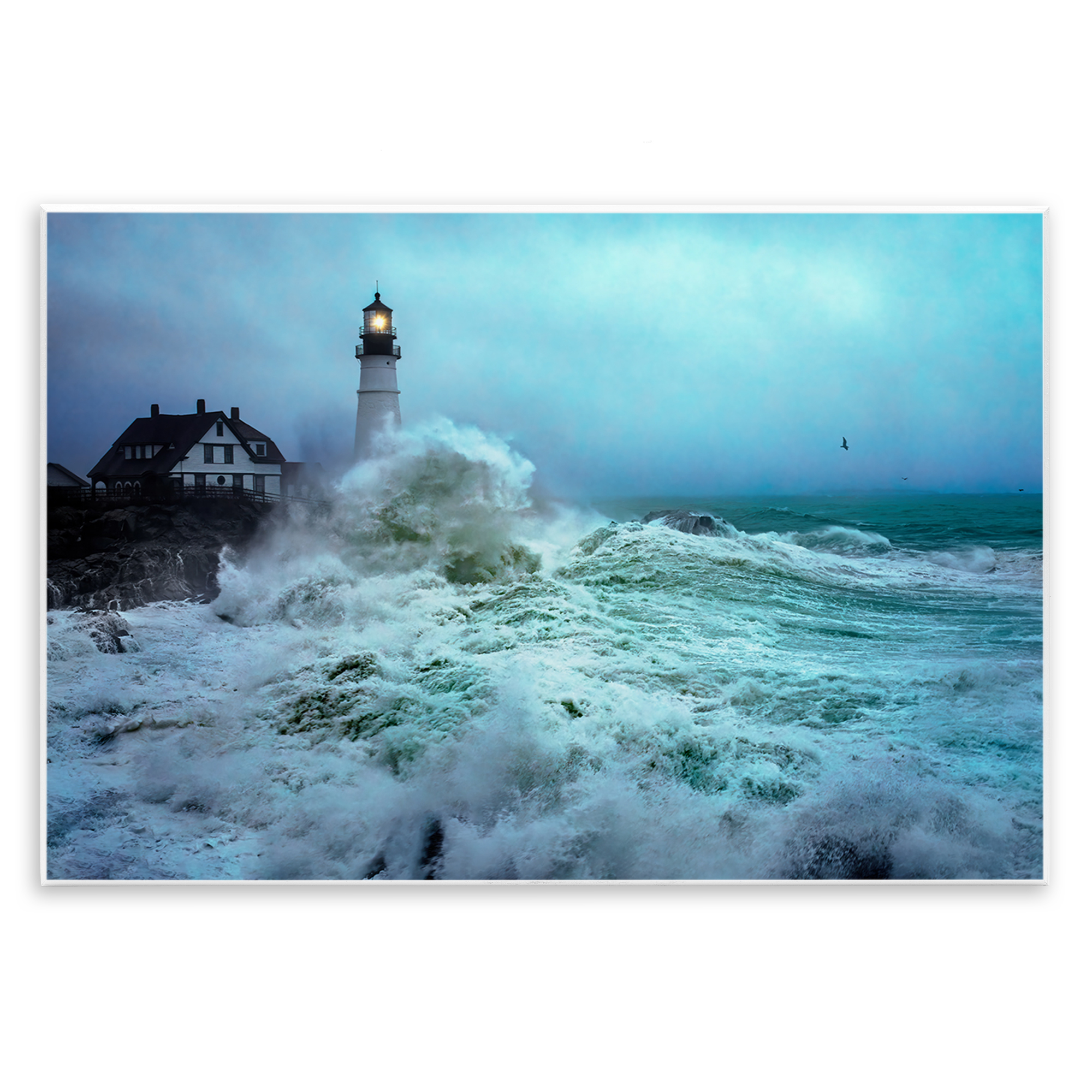 Stupell Industries Tall Splashing Waves Lighthouse Nautical & Beach Photography Unframed Art Print Wall Art, 19 x 13