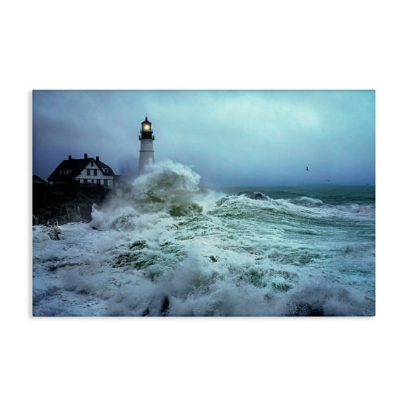 Stupell Industries Tall Splashing Waves Lighthouse Nautical & Beach Photography Wrapped Canvas Art Print Wall Art, 24 x 16