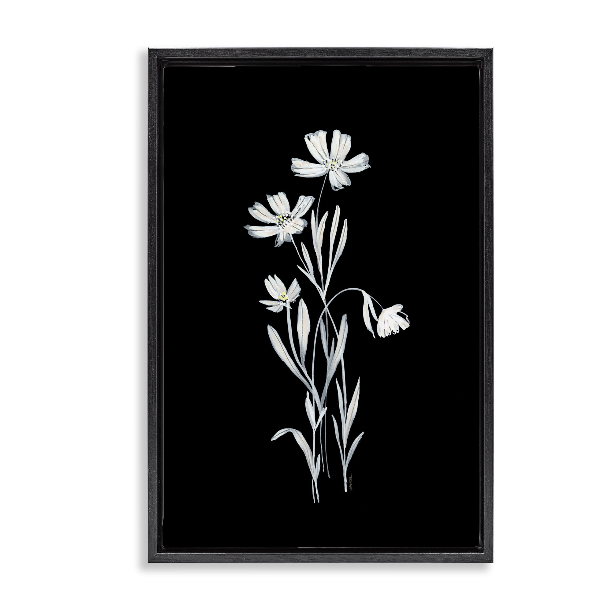 Stupell Industries Tall Stems on Black Plants & Flowers Painting Black Floater Framed Canvas Art Print Wall Art, 17 x 25