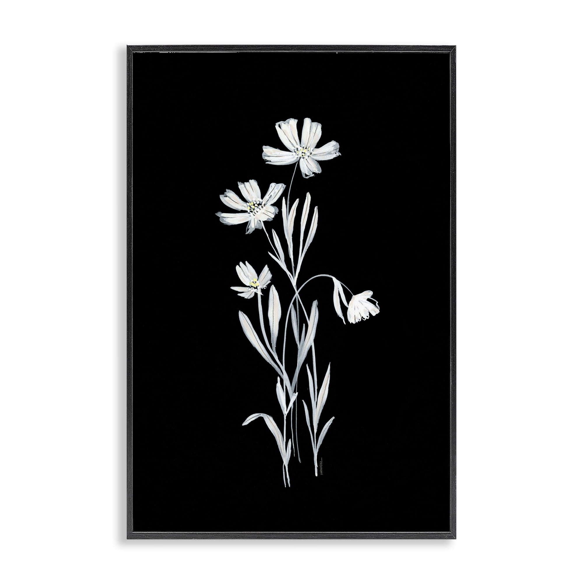 Stupell Industries Tall Stems on Black Plants & Flowers Painting Black Framed Art Print Wall Art, 12 x 18