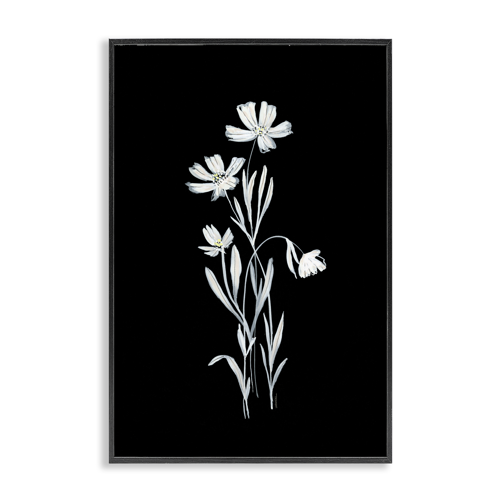 Stupell Industries Tall Stems on Black Plants & Flowers Painting Black Framed Art Print Wall Art, 20 x 30