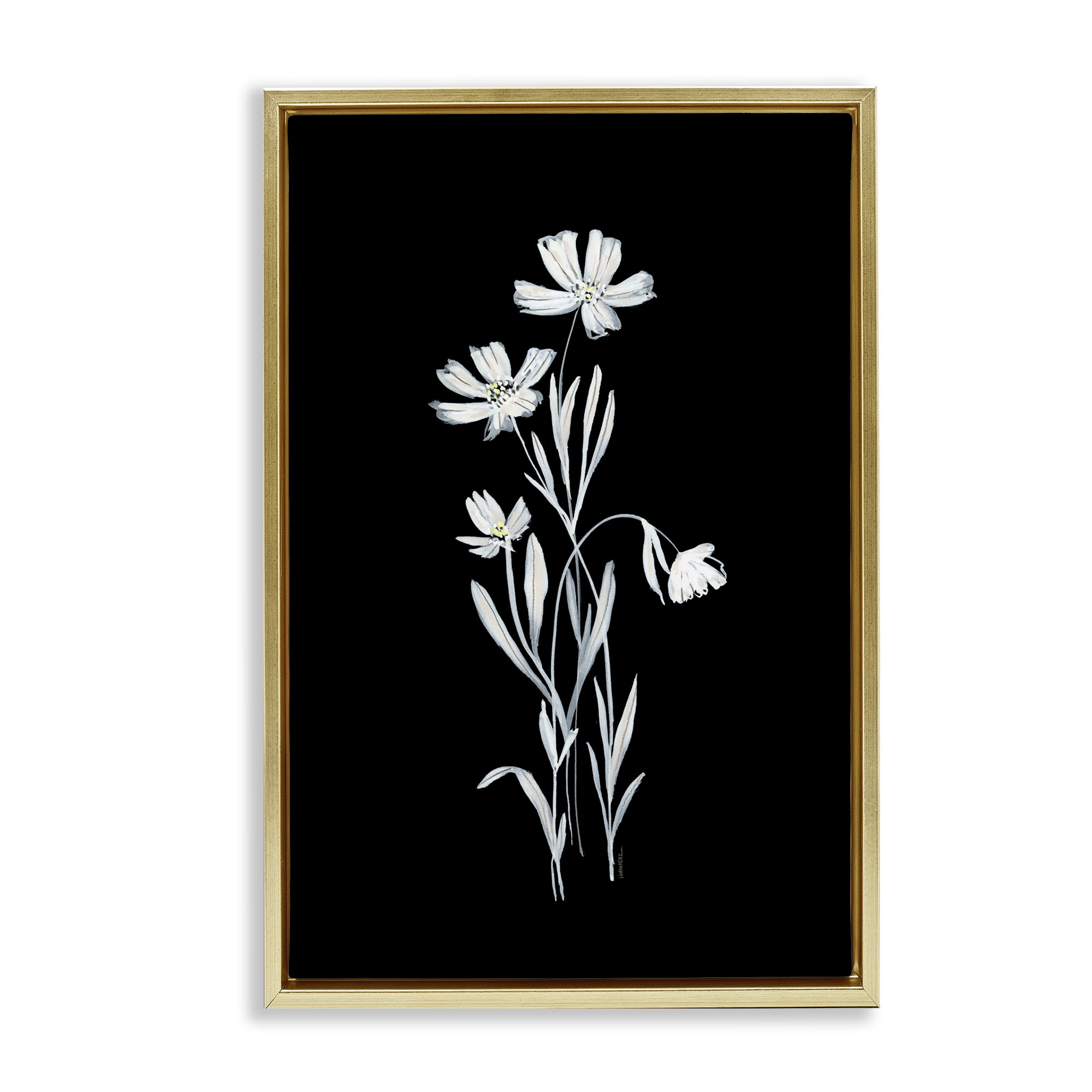 Stupell Industries Tall Stems on Black Plants & Flowers Painting Gold Floater Framed Canvas Art Print Wall Art, 21 x 31