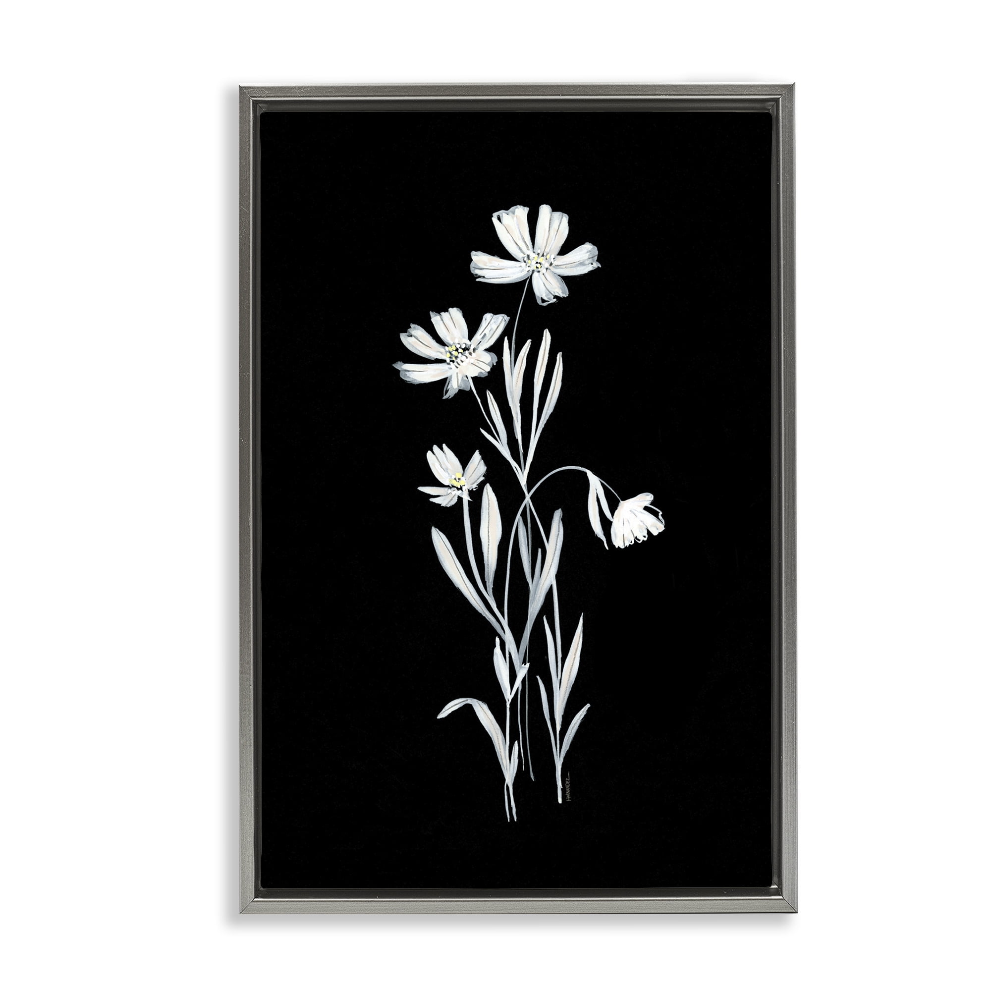 Stupell Industries Tall Stems on Black Plants & Flowers Painting Gray Floater Framed Canvas Art Print Wall Art, 21 x 31