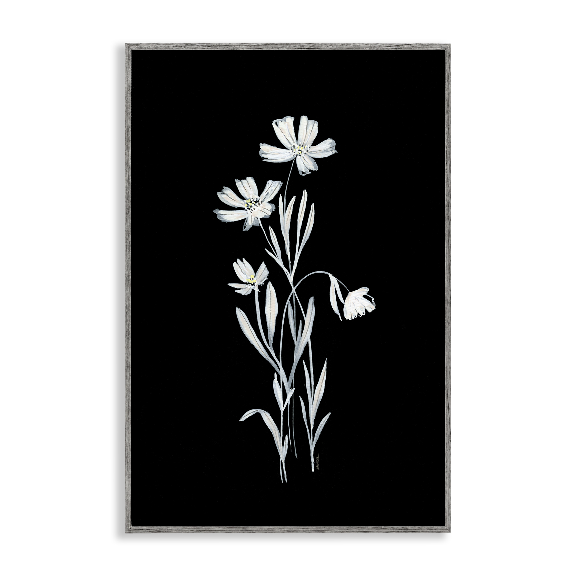 Stupell Industries Tall Stems on Black Plants & Flowers Painting Gray Framed Art Print Wall Art, 16 x 24