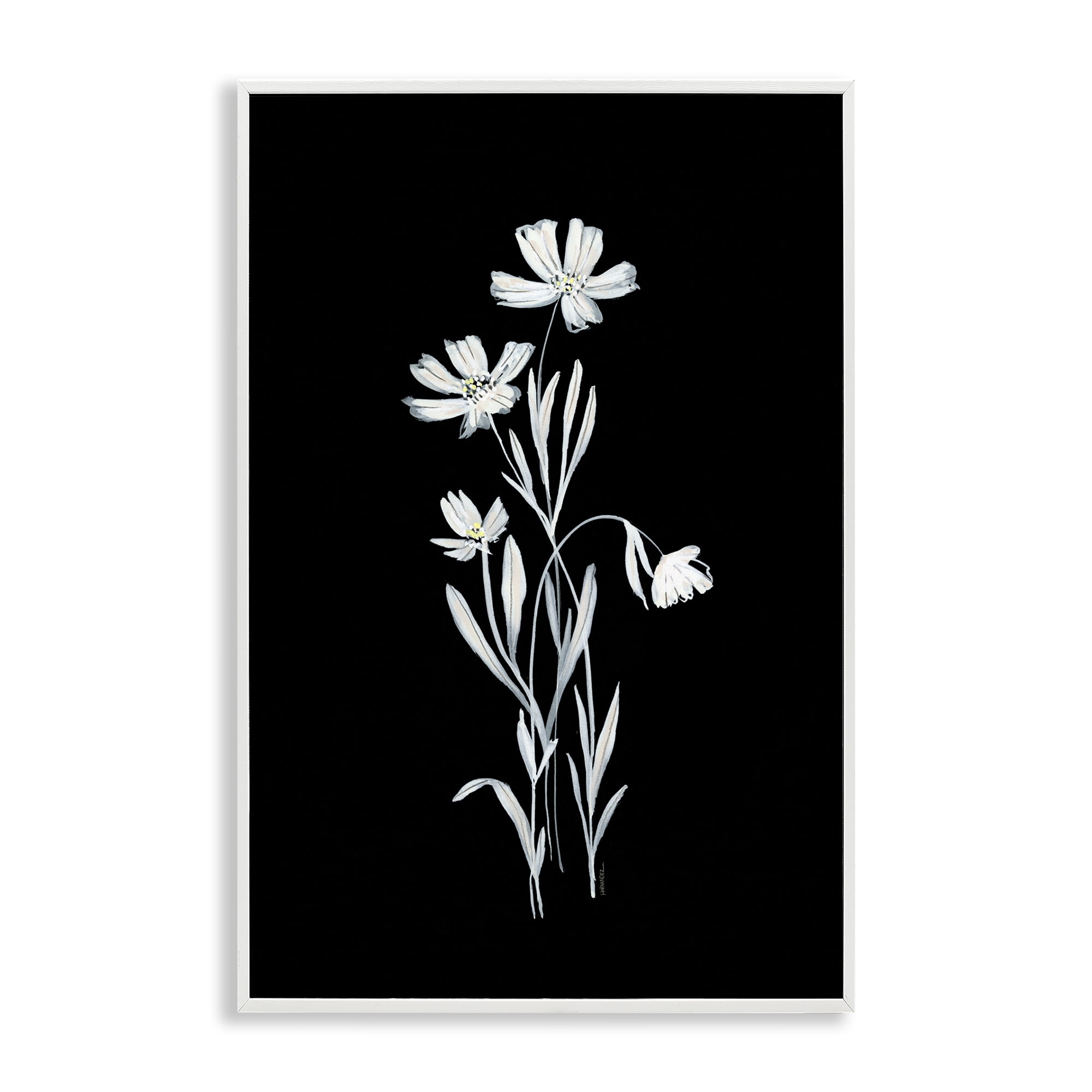 Stupell Industries Tall Stems on Black Plants & Flowers Painting White Framed Art Print Wall Art, 16 x 24